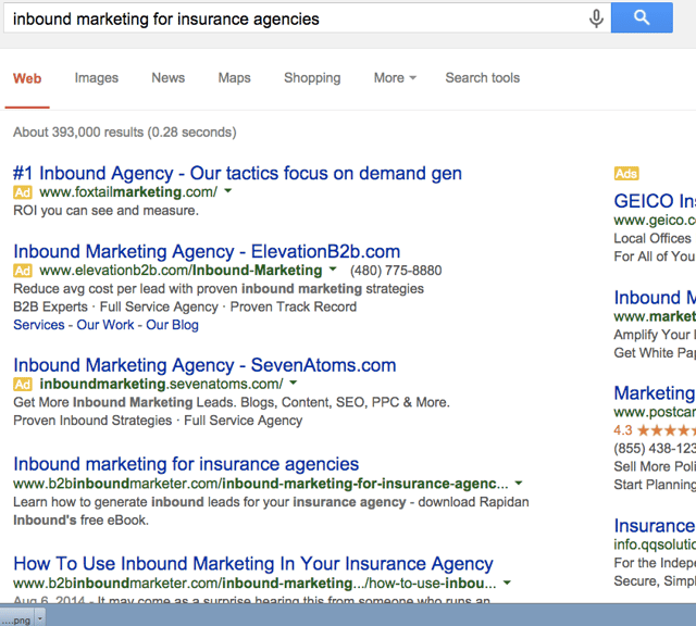 Inbound marketing for insurance agencies SEO results