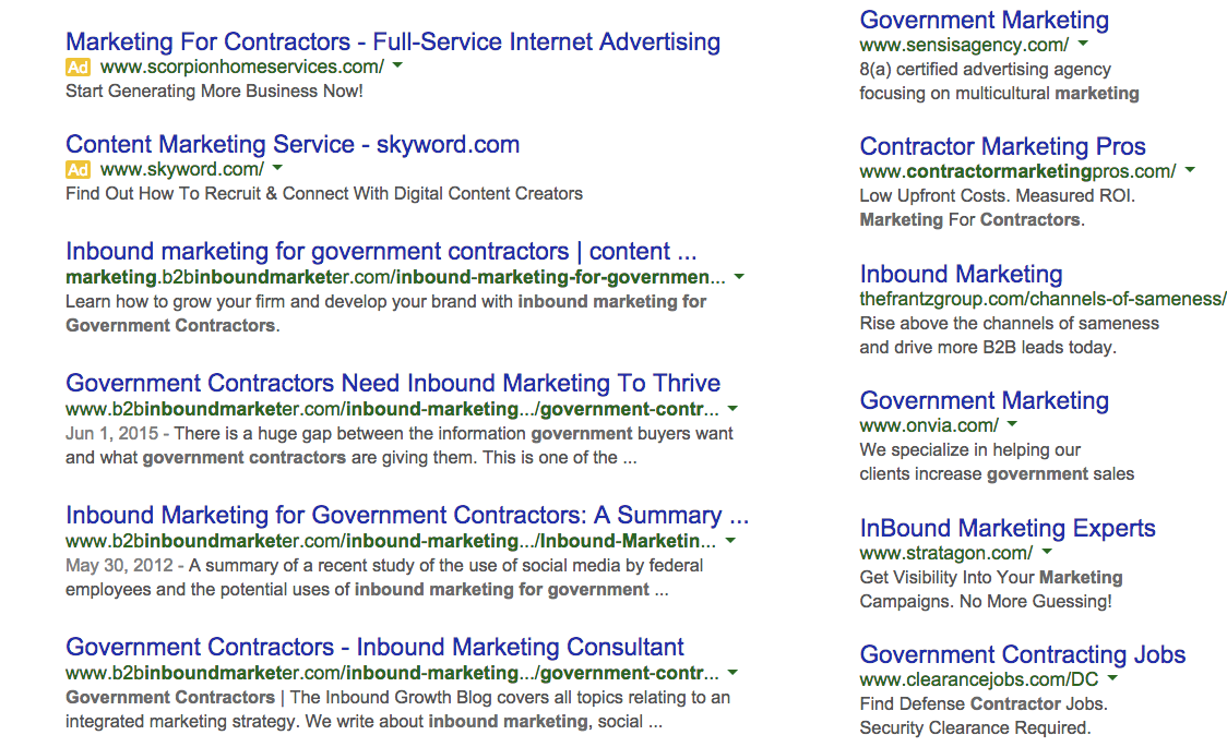 Inbound marketing for governement contractors SEO results