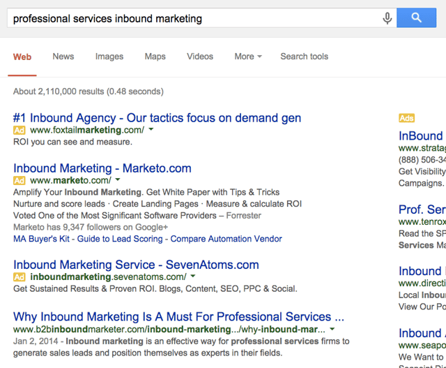 Professional services inbound marketing SEO results